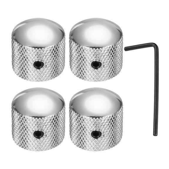 Uxcell 4Pcs Metal Guitar Knobs, 1/4" Universal Volume Tone Audio Control Dome Knobs for Guitar, Bass with Wrench, Silver