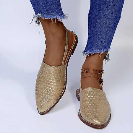 

Fashion Women s Solid Color Casual Pointed Hollow Out Back Buckle Flat Sandals