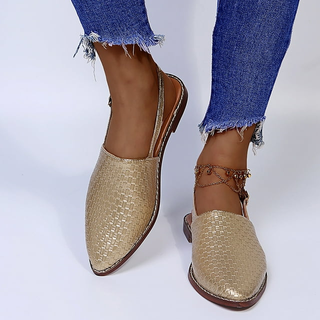 Sandalias planas con hebilla trasera caladas en punta informales de color sólido para mujer a la moda Wmkox8yii shjk5547