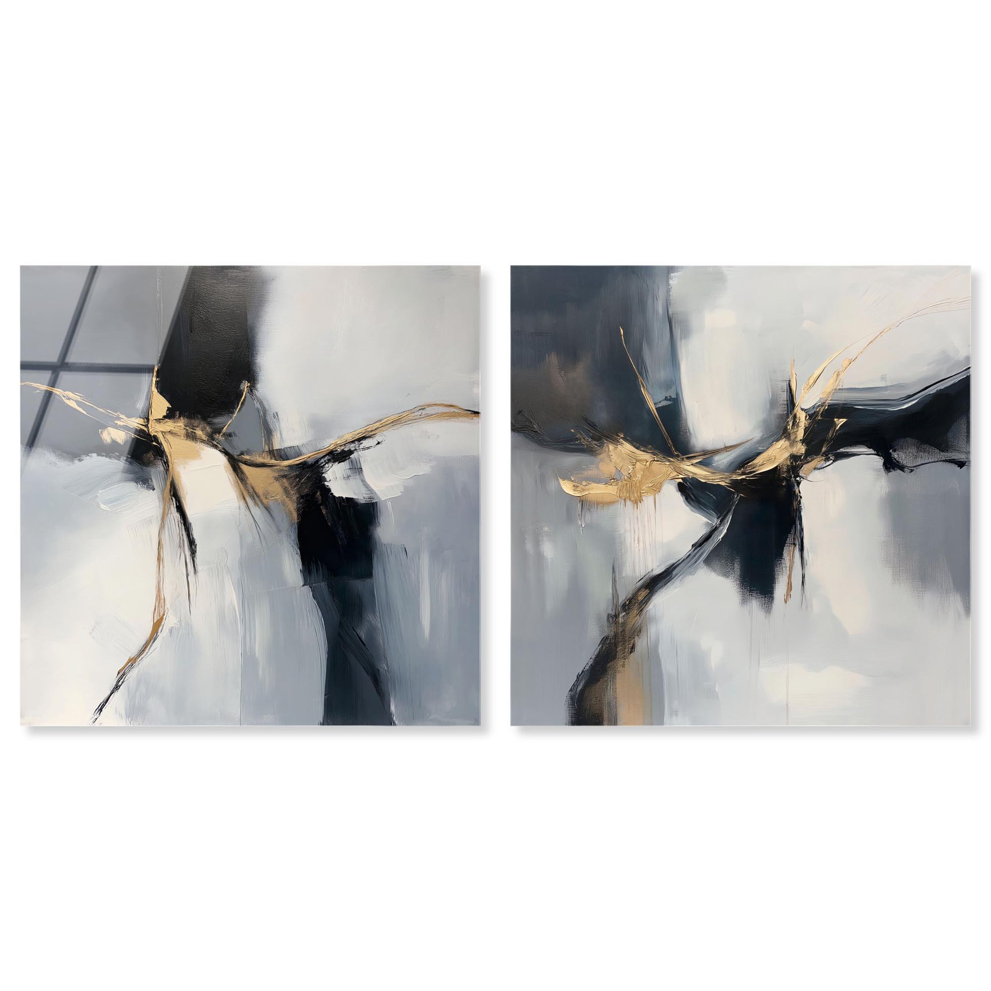 Golden Luxe Living Room Glam 2 Panel Set Acrylic Print Abstract Wall Art by Art Remedy, Ready to Hang, 12 x 12