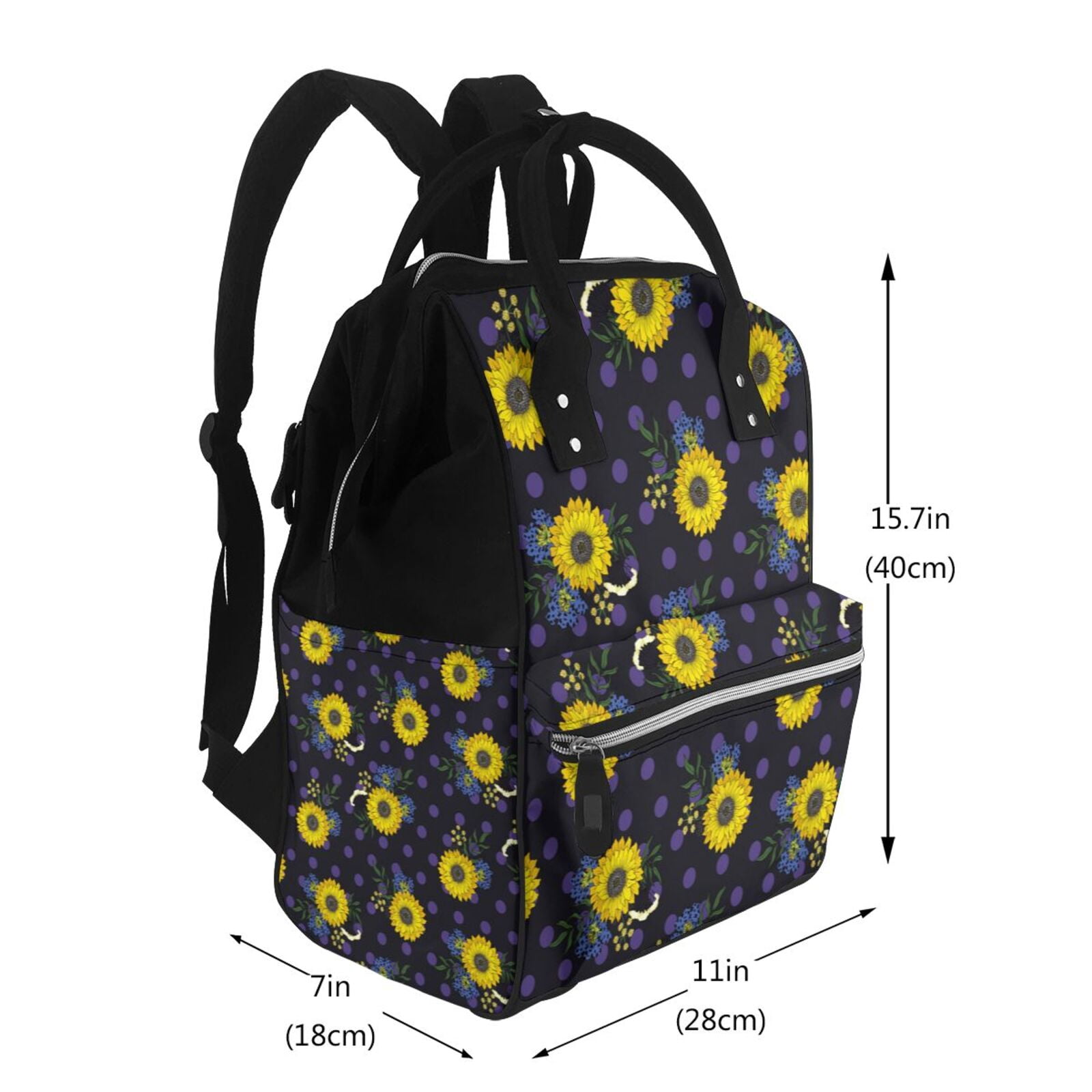 Fuzoiu Sunflowers Print Diaper Bag Backpack,Baby Essentials Travel Tote,Multi function Waterproof Diaper Bag, Travel Essentials Baby Bag - Unisex