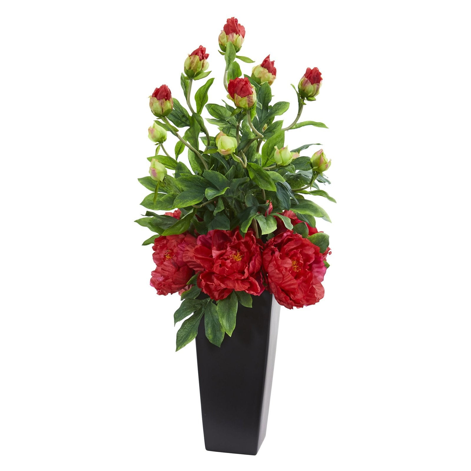 Nearly Natural Peony Artificial Arrangement in Black Vase