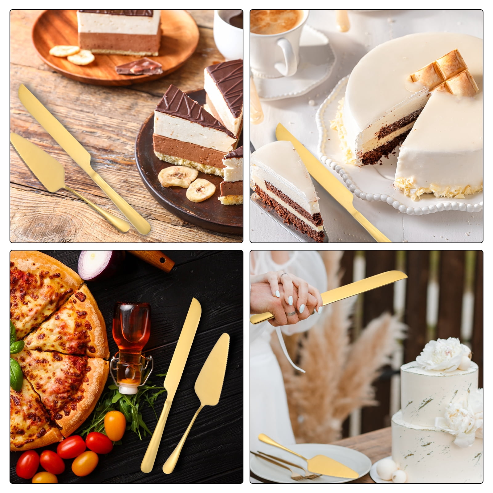 Unique Bargains Elegant Cake Knife and Server Set for Birthday Party Gift Gold