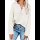 thumbnail image 2 of Suéteres de Gran Tamaño para Mujer, con Mangas Largas de Murciélago, Cuello en V Holgado, Botones, Estilo Henley, Jersey de Punto. Crema L, 2 of 6