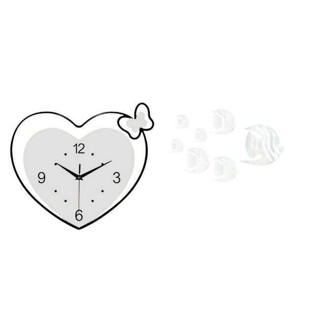 Reloj De Pared Con Forma De Corazón, Espejo Acrílico, Pegatinas De Pared, Calcomanías De Peces, Diseño Creativo Decorativo, Movimiento Silencioso, Decoración De Arte De Pared Extraíble