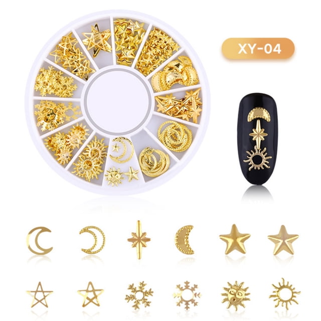 Décorations de Manucure Rivet Lune Étoiles Japonais Ajouré en Alliage Rivet Décoratif pour Ongles