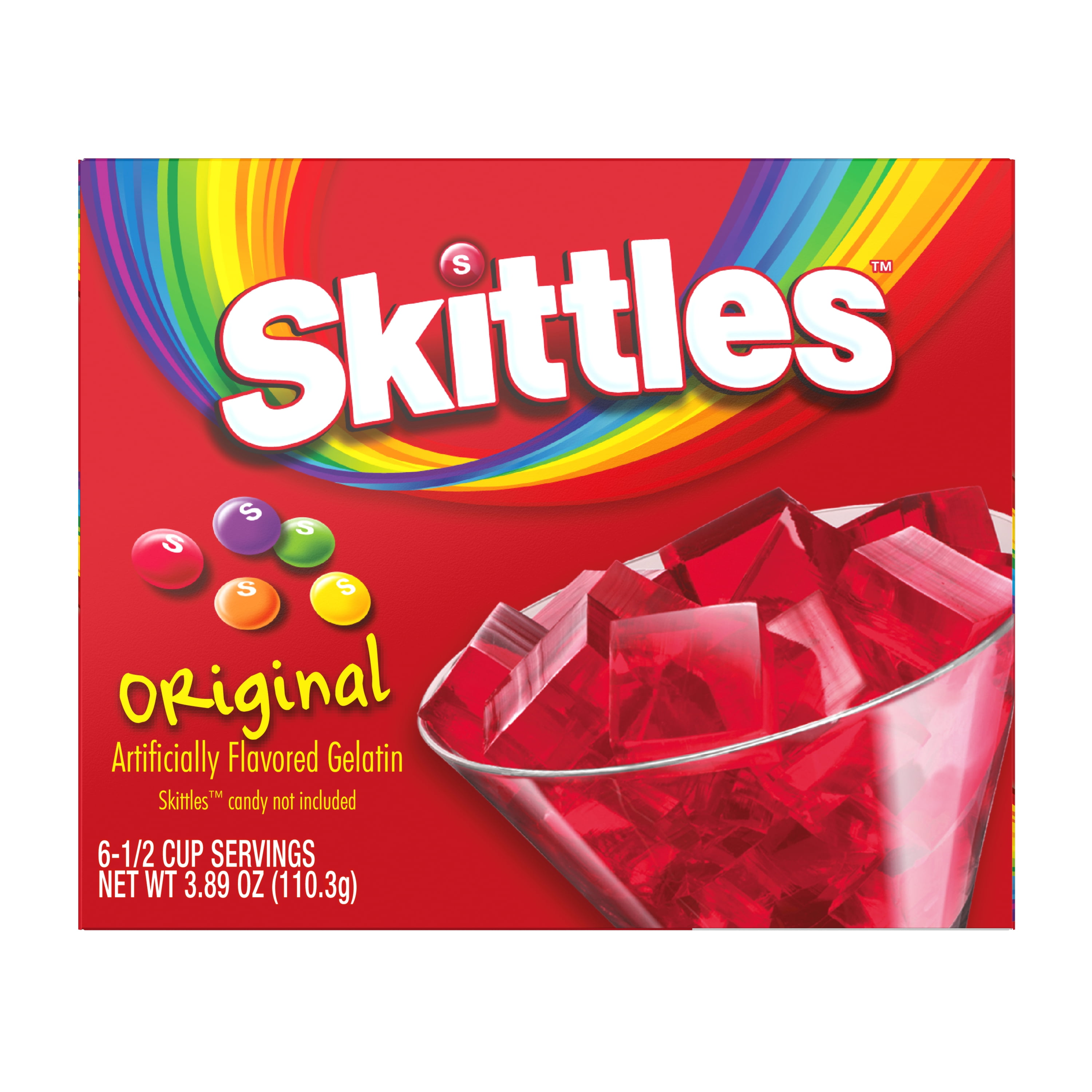 Skittles Original Flavor Gelatin Mix, 6 Servings, 3.89 oz Cardboard Box
