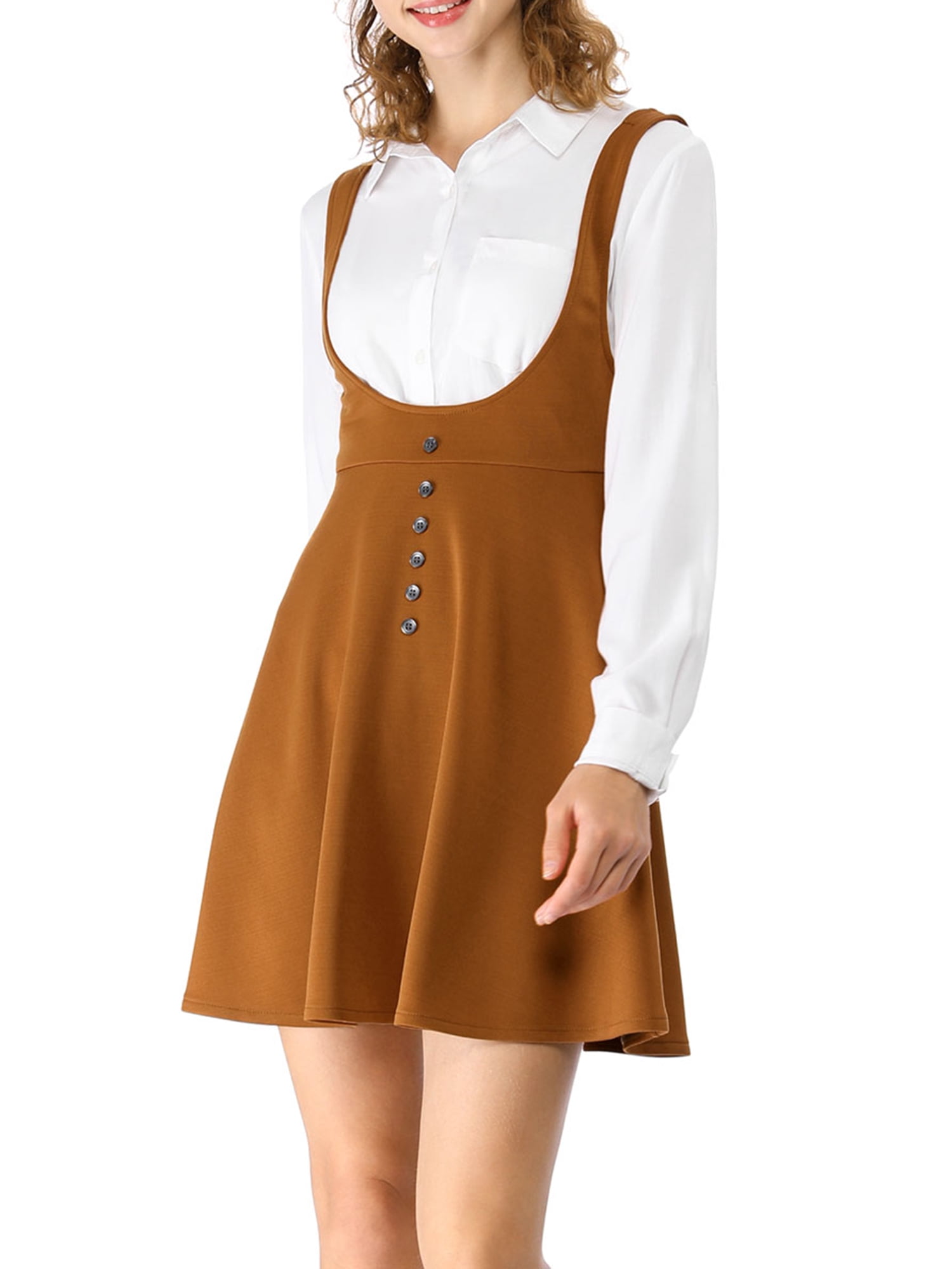 DARING DIVA Women's Above Knee Hem Suspender Skirt Dress L Brown