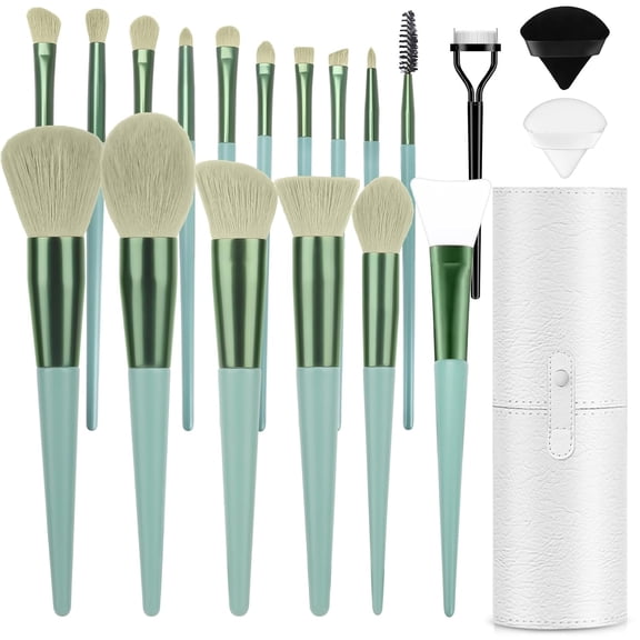 Professional Makeup Brush Set, LUXBRU 20PCs Makeup Brushes with Foundation Eyebrow Blending Concealer Blush Eyeshadow Contour Powder Brush, Make Up Brushes Kit with Travel Case & 2 Powder Puff-Green