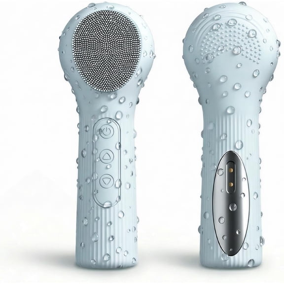Electric Silicone Facial Cleansing Brush, 3 Modes with 45°C Warm Heating, IPX7 Waterproof Rechargeable Face Scrubber for Gentle Exfoliation and Massage, Blue