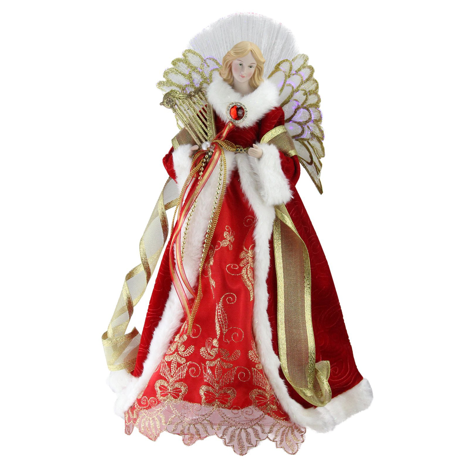 Celebrate It Treasured 14" Red Gold Gown Poinsettia Christmas Angel Tree Topper 