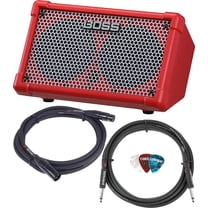 Boss Cube Street II Battery Powered Stereo Amplifier - Red Bundle with Gearlux Instrument Cable, XLR Cable, and Picks