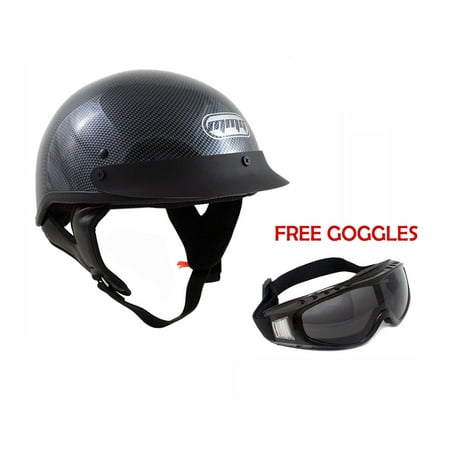 Motorcycle Cruiser Half Helmet DOT Street Legal Carbon Fiber (Large) + FREE Smoked Riding