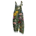 thumbnail image 2 of Women Vintage Oil Painting Floral Print Bib Overalls Loose Fit Cotton Linen Jumpsuit Casual Sleeveless Suspender Pants With Pockets 2XL, 2 of 6
