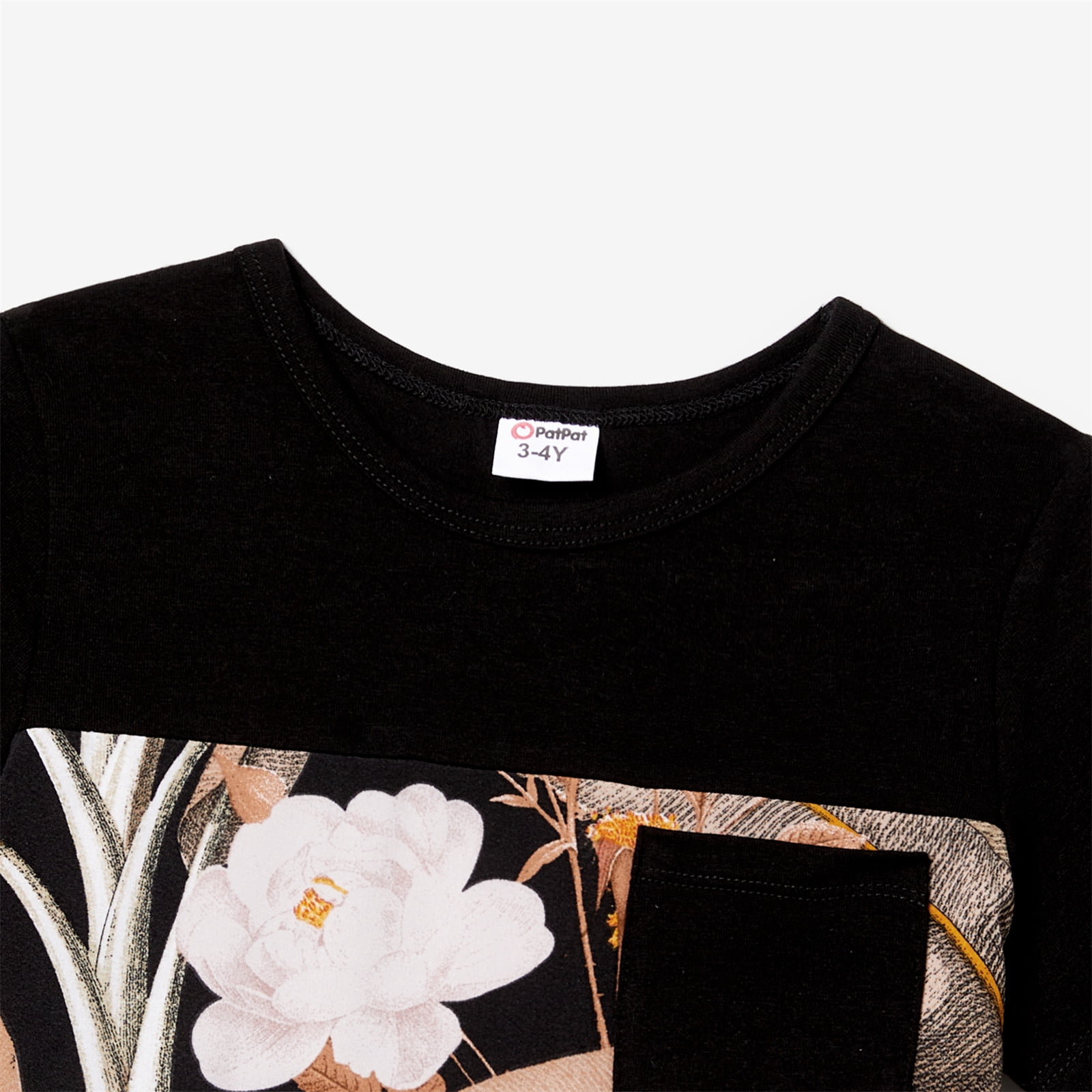 PatPat Family Matching Outfits Mommy and Me Flower Black T-Shirts and Dresses Sets for Women