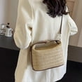 thumbnail image 4 of Fashionable Straw Cross-Body Bag Handbag Khaki Patchwork Brown, 4 of 5