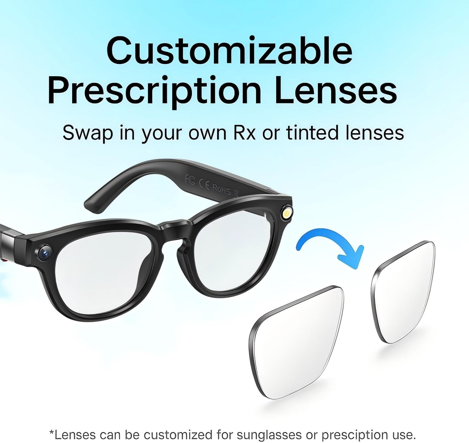 AI Smart Glasses with 1080P Camera, Bluetooth Sunglasses for Men, Video Recording, Real-Time Translation, Music & Calls