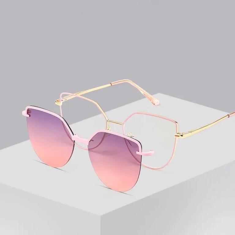 Pastel pink and gold cateye fashion sunglasses Cat Eye Flip on Sunglasses Women Anti Blue Light Glasses  main image 4
