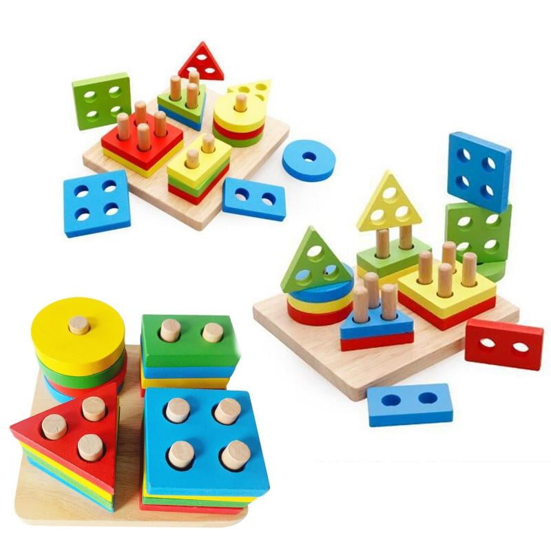 Wooden Educational Preschool Toddler Kids Toys Geometric Board Blocks Puzzles Z 