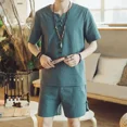 thumbnail image 3 of Conjuntos de camisetas y pantalones cortos para hombre, sin logotipo, ropa de trabajo, conjunto de pantalones cortos para hombre, ropa informal de lino a la moda para hombre 2024, ropa juvenil emo de, 3 of 5