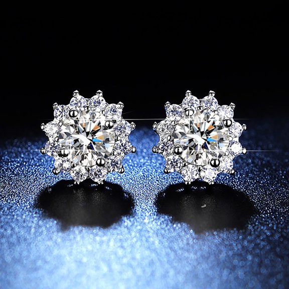 FENGGHAO Lab Created Round Cut Moissanite Stud Earrings in Silver Plated , Unisex Jewelry for Women Men