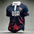 thumbnail image 2 of Soccer Cup 2026 Jersey USA Soccer for Men with Wavy Red White Blue Stripes and Polo Collar Short Sleeves Featuring Breathable Fabric for Game Day Parties Tailgating Events Black L, 2 of 5
