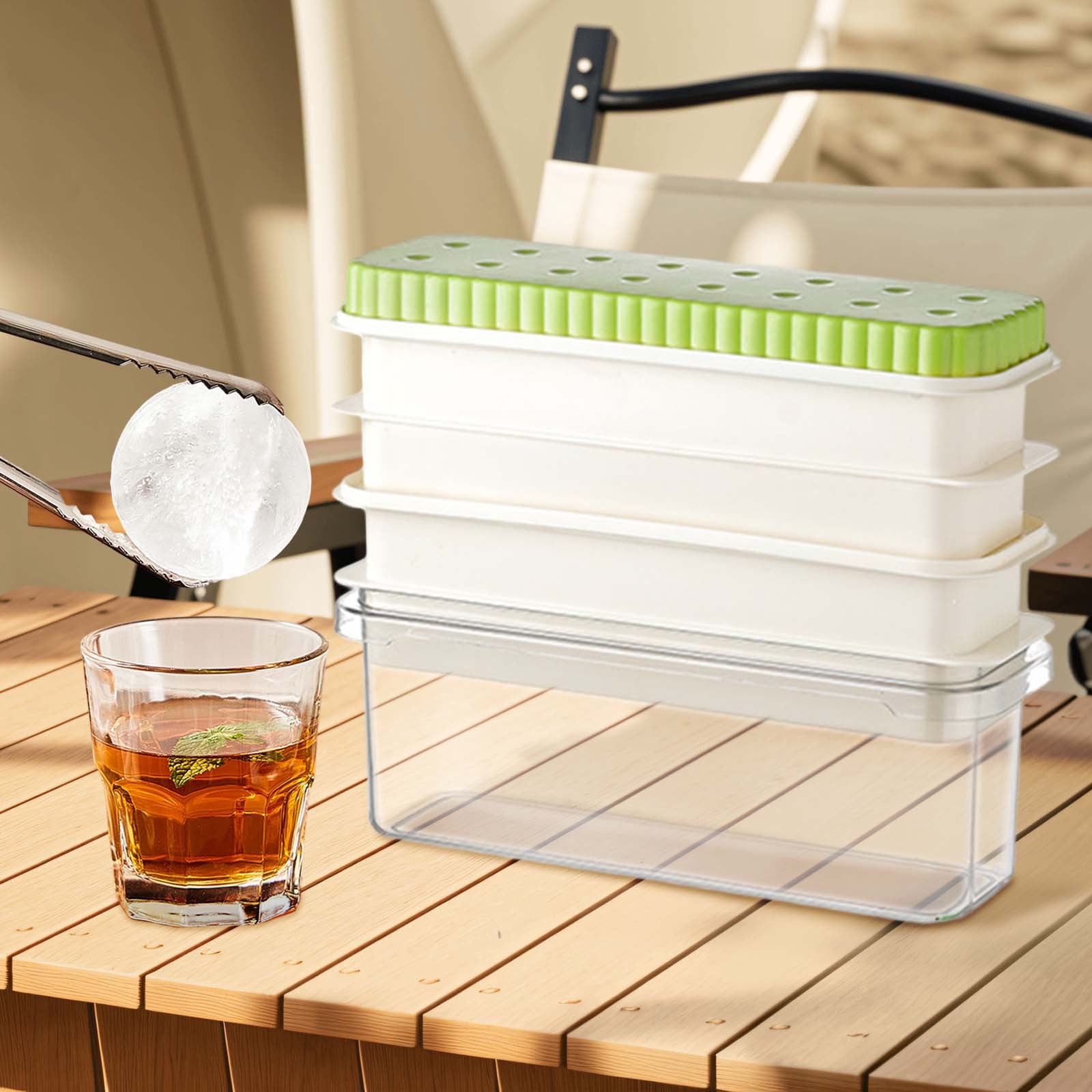 Round Ice Ball Maker with Storage Box & Ice Tongs – BPA-Free Plastic, Easy Release Whiskey Ice Mold for Cocktails, Dishwasher Safe & Odor-Proof (Home Bar Essential) B
