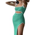 thumbnail image 1 of Robe Longue Côtelée pour Femmes Bodycon Maxi Robe Fendue E-Girl Robe de Plage Découpée pour Fête Clubwear, 1 of 6