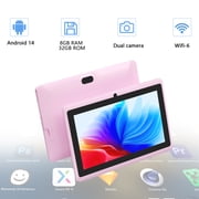 Android 14 Tablet 7 Inch, 8GB RAM (4+4 Expandable) 32GB ROM, 1TB Expandable Storage, IPS HD Screen (1024x600), Dual Camera, 3000mAh Battery, BT 5.0/WiFi, Includes Protective Case