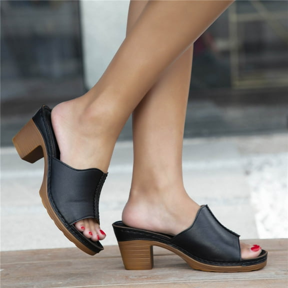 VerPetridure Women's High Heeled Slippers Summer Leisure Thick Large Size Comfortable Sandales