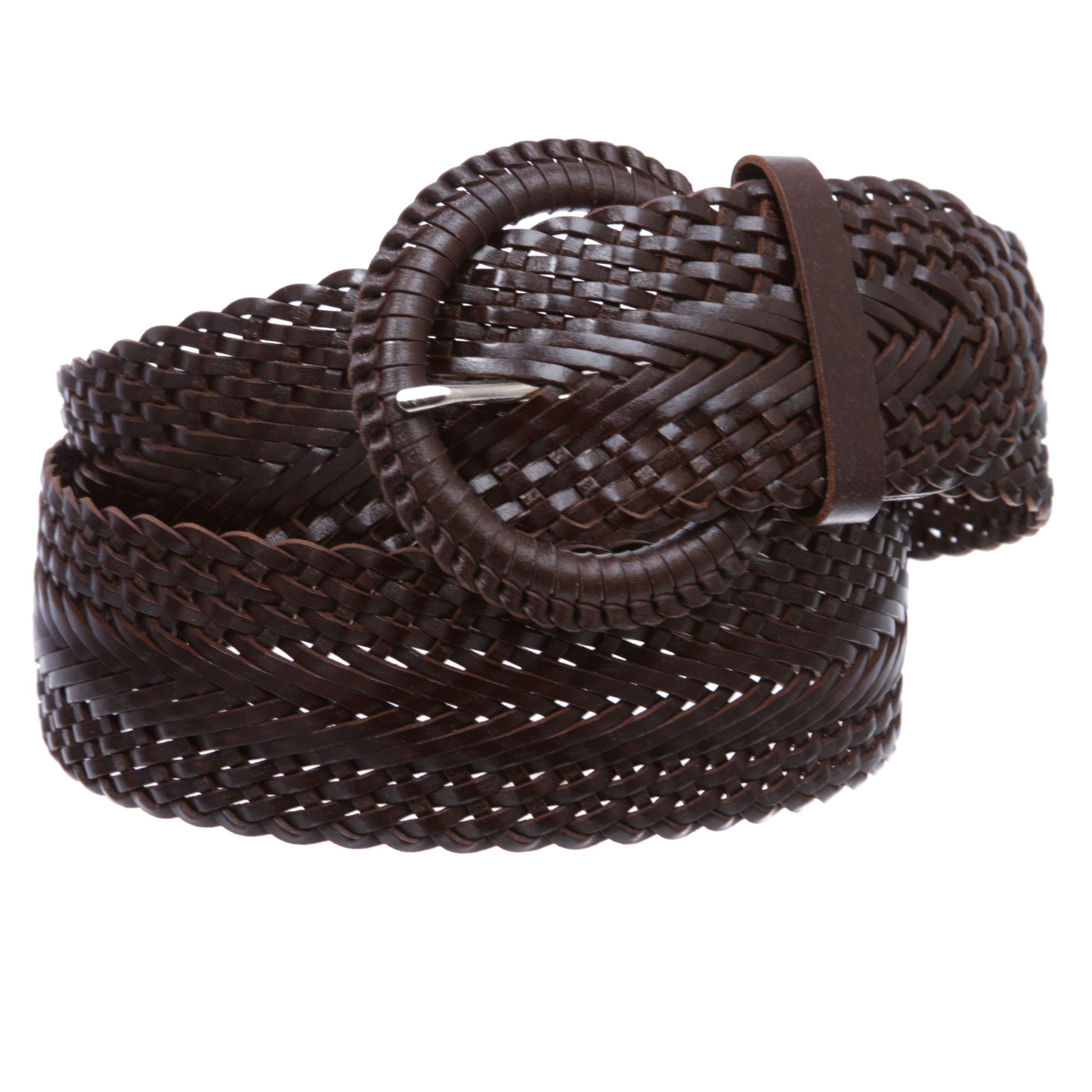 2 Inch Wide Genuine Leather Braided Woven Round Belt