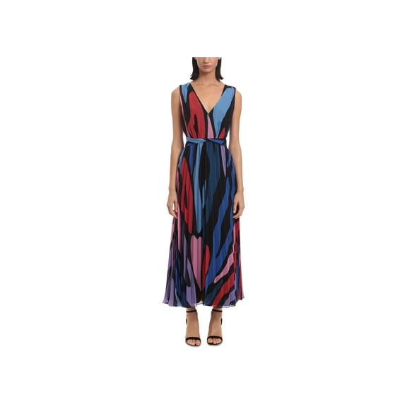 Women's Printed Pleated Maxi Dress Black/Red 8