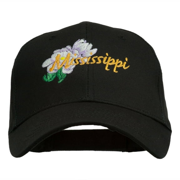 USA State Mississippi Flower Southern Magnolia Embroidery Cap - Black OSFM
