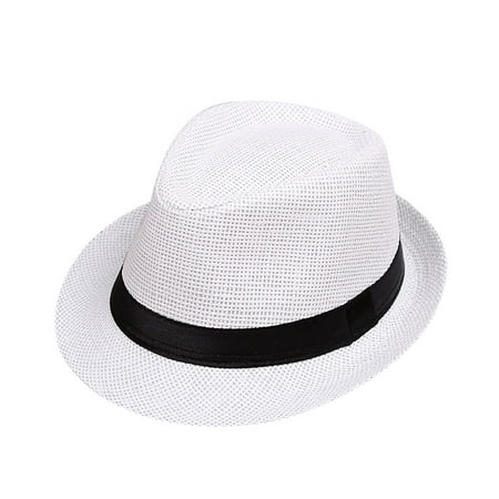 

TANGNADE baby essentials Children Kids Summer Beach Straw Hat Jazz Panama Trilby Fedora Hat Gangster Cap