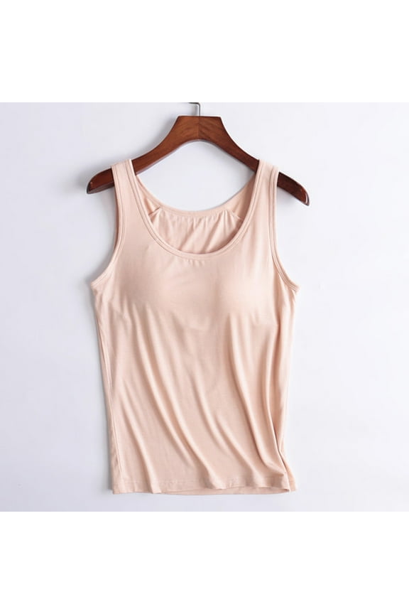 Pajama Sets for Women 2 Piece Solid Beige No Steel Rings with Chest Pad Casual Sleeveless Camisole Crew Neck Modal Womens Pj Set