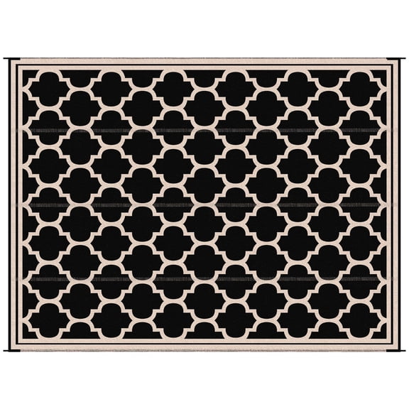 Reversible Outdoor Rug 9x12, Waterproof Plastic Straw Carpet with Carry Bag for RV Camping and Patio, Black & Beige