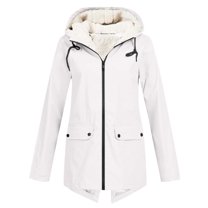 WTOBBY Women's Plus Size Plush Lined Rain Jacket - Waterproof Windproof Hooded Sun Protective Coat for Outdoor Activities and Winter Use ,White 2XL