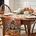 thumbnail image 4 of Fall Table Runner Thanksgiving Pumpkin Gnome Truck Table Runners Berry Autumn Fallen Leaf Linen Cotton Linen Dresser Scarf Kitchen Dining Table Decor for Fall Holiday Party Decor 13x36 Inch, 4 of 9