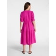 thumbnail image 3 of Time and Tru Women's Cotton Tiered Midi Dress with Elbow Length Sleeves, Sizes XS-XXXL, 3 of 5