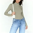 thumbnail image 6 of Dyfzdhu Long Sleeve Shirts For Women Solid Color High Neck Regular Long Sleeve Crewneck T Shirt Womens Blouses, 6 of 7