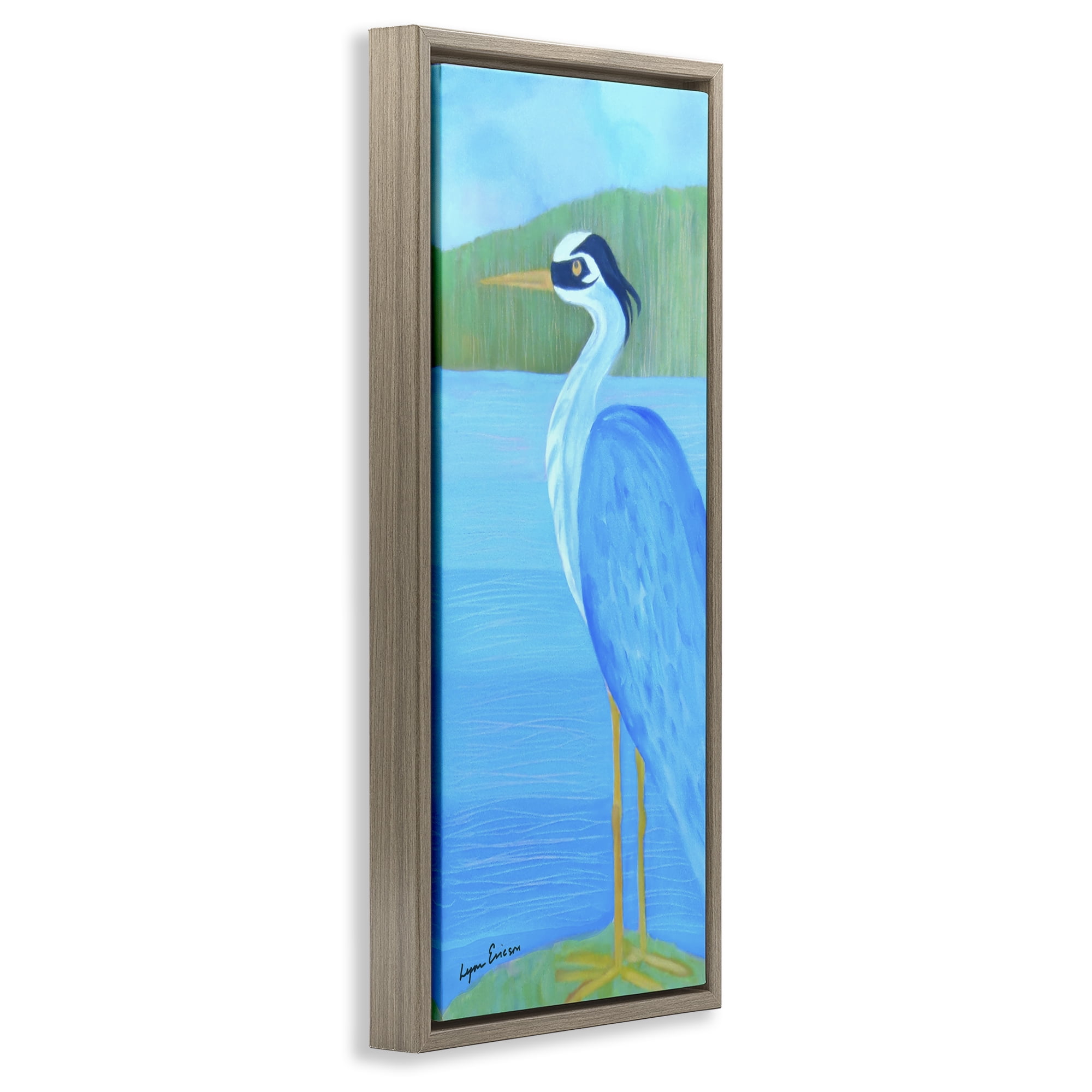 Stupell Industries Great Blue Heron Brown Framed Floater Canvas Wall Art, design by Lynn Ericson Fine Art