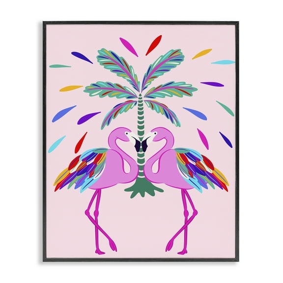 Stupell Industries Mirrored Flamingos Flair Animals Painting Black Framed Art Print Wall Art, 11 x 14