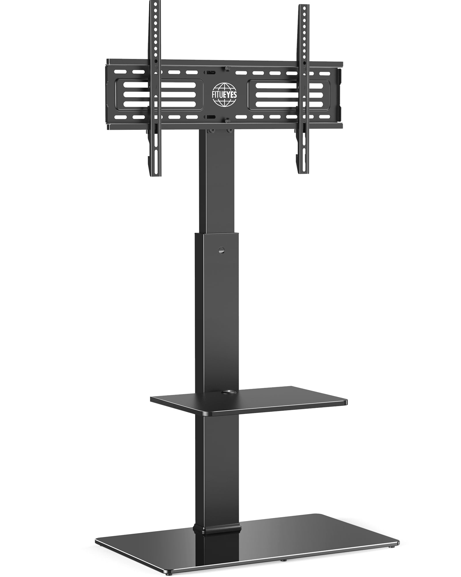 FITUEYES Universal Swivel Floor TV Stand for 65 Inch TV, Television Stands with Tempered Glass Base Black TV Stand for Bedroom, Modern Room, School, Hotel