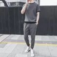 thumbnail image 3 of Conjuntos de pantalones para hombre, ropa deportiva negra lisa para gimnasio, camisetas, pantalones, trajes para hombre, holgados, tallas XL y 5XL, conjunto de dos piezas, corte ajustado, ropa barata, 3 of 5