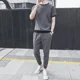 thumbnail image 3 of Conjuntos de pantalones para hombre, ropa deportiva negra lisa para gimnasio, camisetas, pantalones, trajes para hombre, holgados, tallas XL y 5XL, conjunto de dos piezas, corte ajustado, ropa barata, 3 of 5