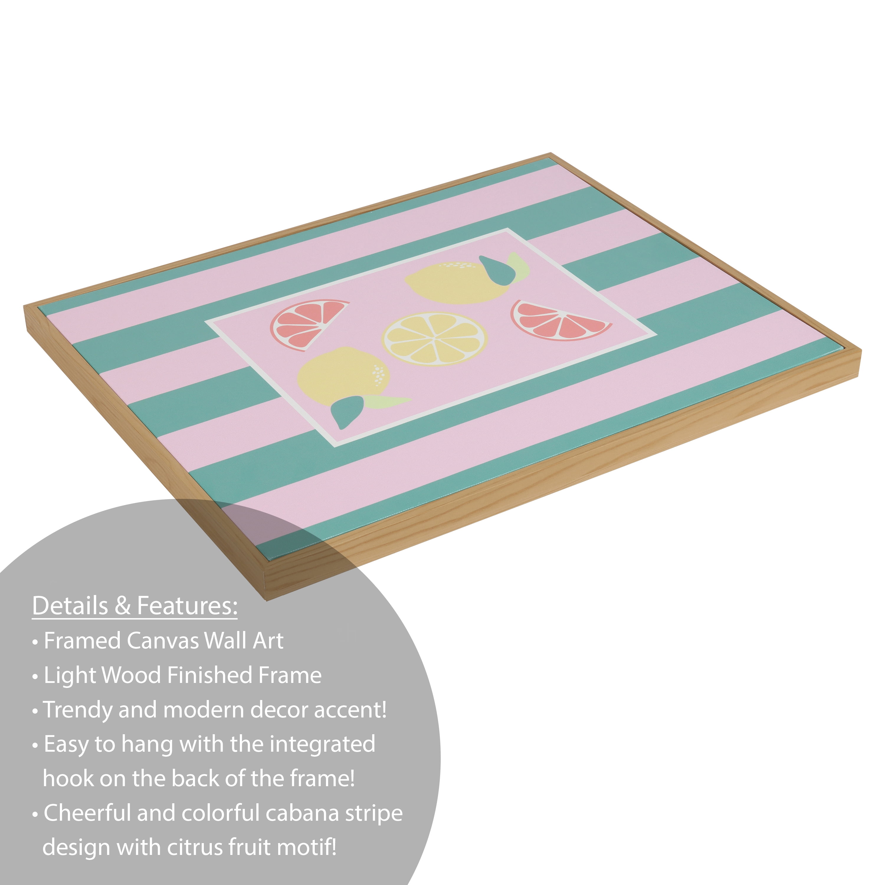 Mainstays Pink and Green Stripped Canvas Wall Art with Fruit