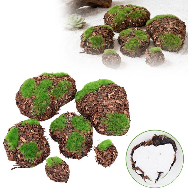 Jkkant Artificial Mossy Stone Set - Polystyrene Foam Rocks for Fairy Garden, Plant Decor, DIY Crafts (6-Pack)