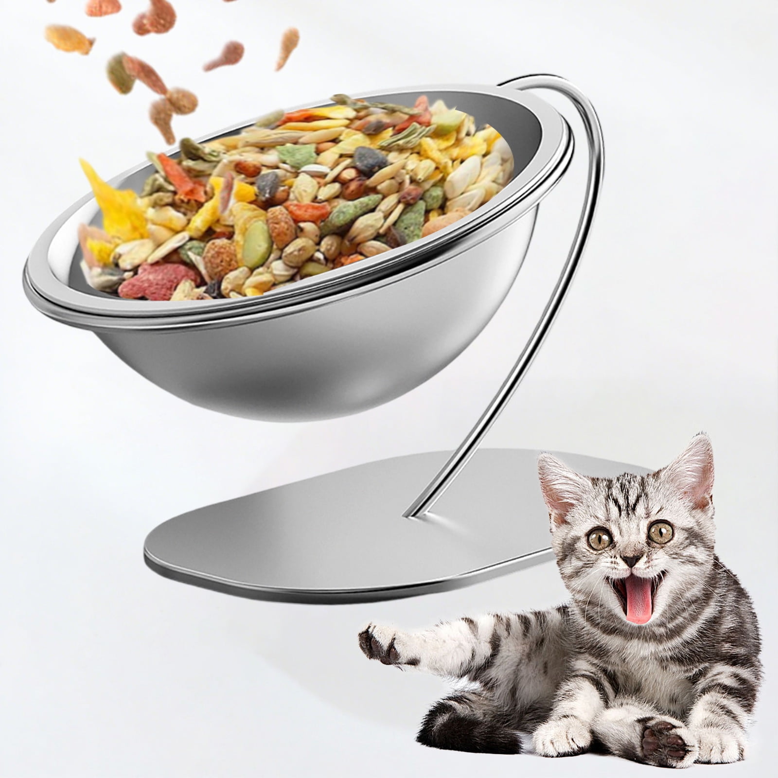 Elevated Stainless Steel Cat Dish Feeding Bowl Large Lifted Container With Stable Base For Indoor Feline Dining