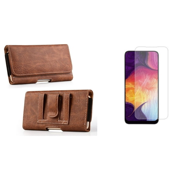 Holster and Screen Protector Bundle for Nokia C200: Coin Card Wallet Belt Pouch Case (Brown) and (2-Pack) Tempered Glass Shield
