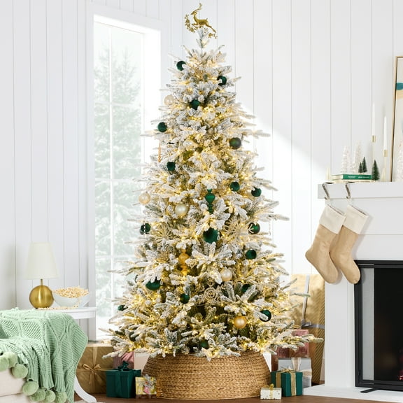 Best Choice Products 6ft Pre-Lit Flocked Full Aspen Noble Fir Christmas Tree w/ 1,200 2-in-1 Twinkling Micro LEDs